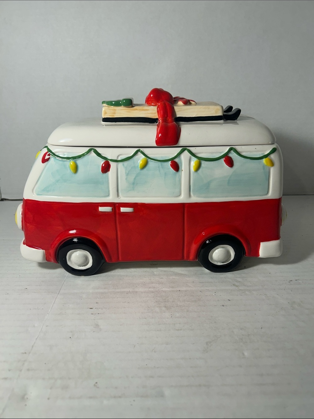 Cost Plus World Market Red and White Holiday Camper Cookie Jar